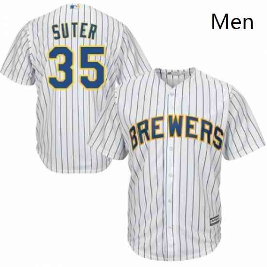 Mens Majestic Milwaukee Brewers 35 Brent Suter Replica White Home Cool Base MLB Jersey